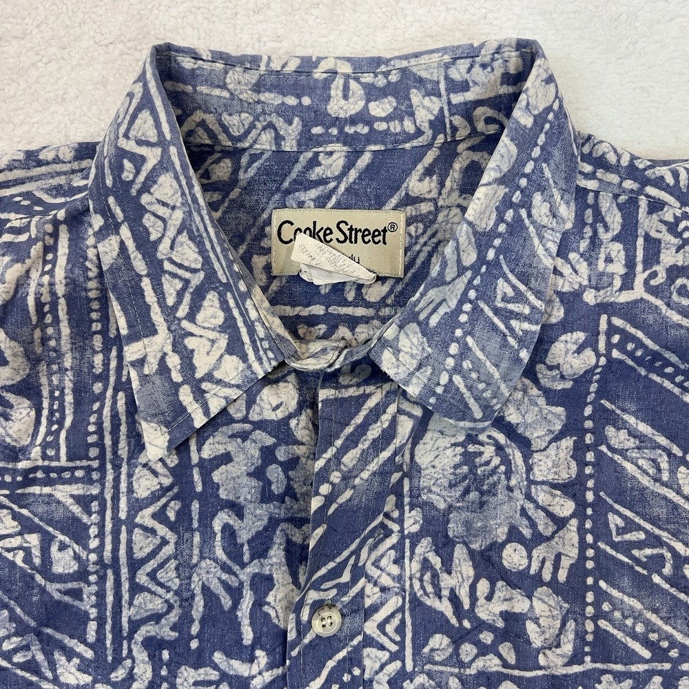 Cooke Street Honolulu Mens SS Button Shirt Size XL Hibiscus Blue‎ Cream - Picture 2 of 6